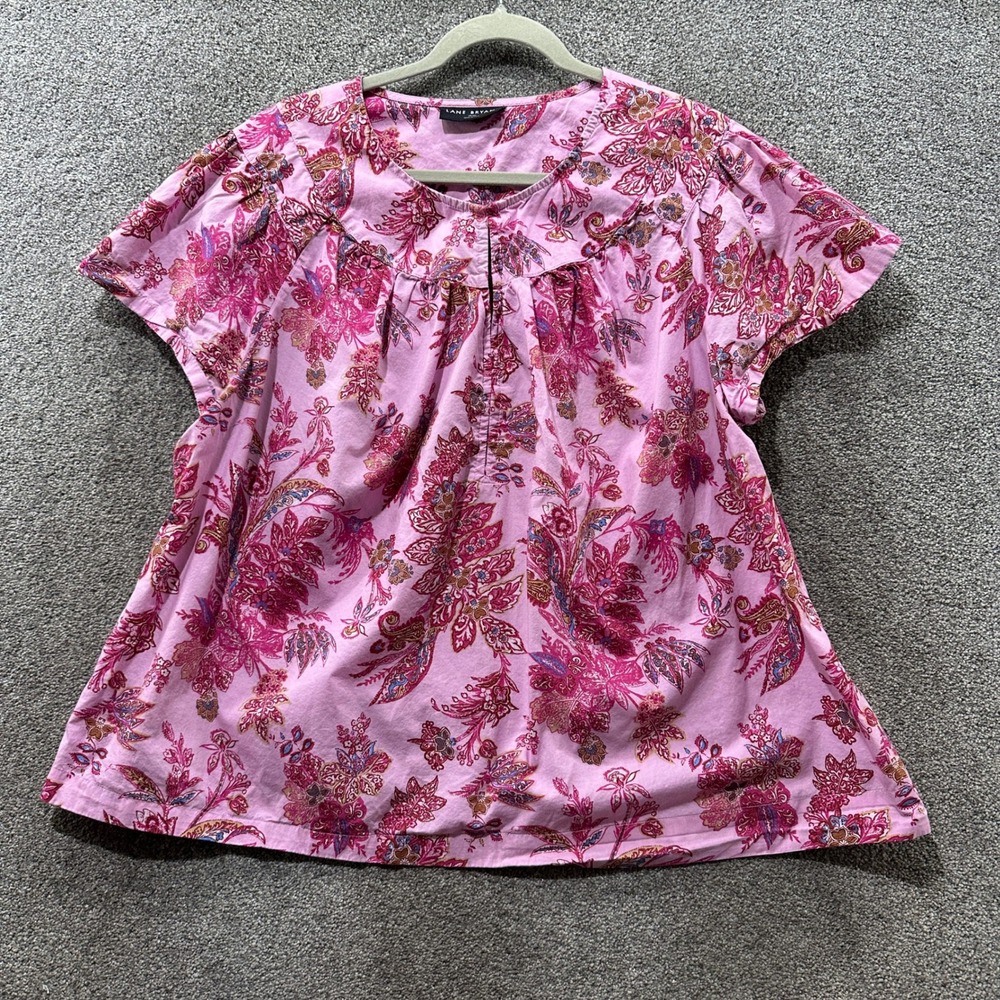 Lane Bryant Peasant Top Blouse 18/20 Pink Floral Paisley Cotton Short Sleeve